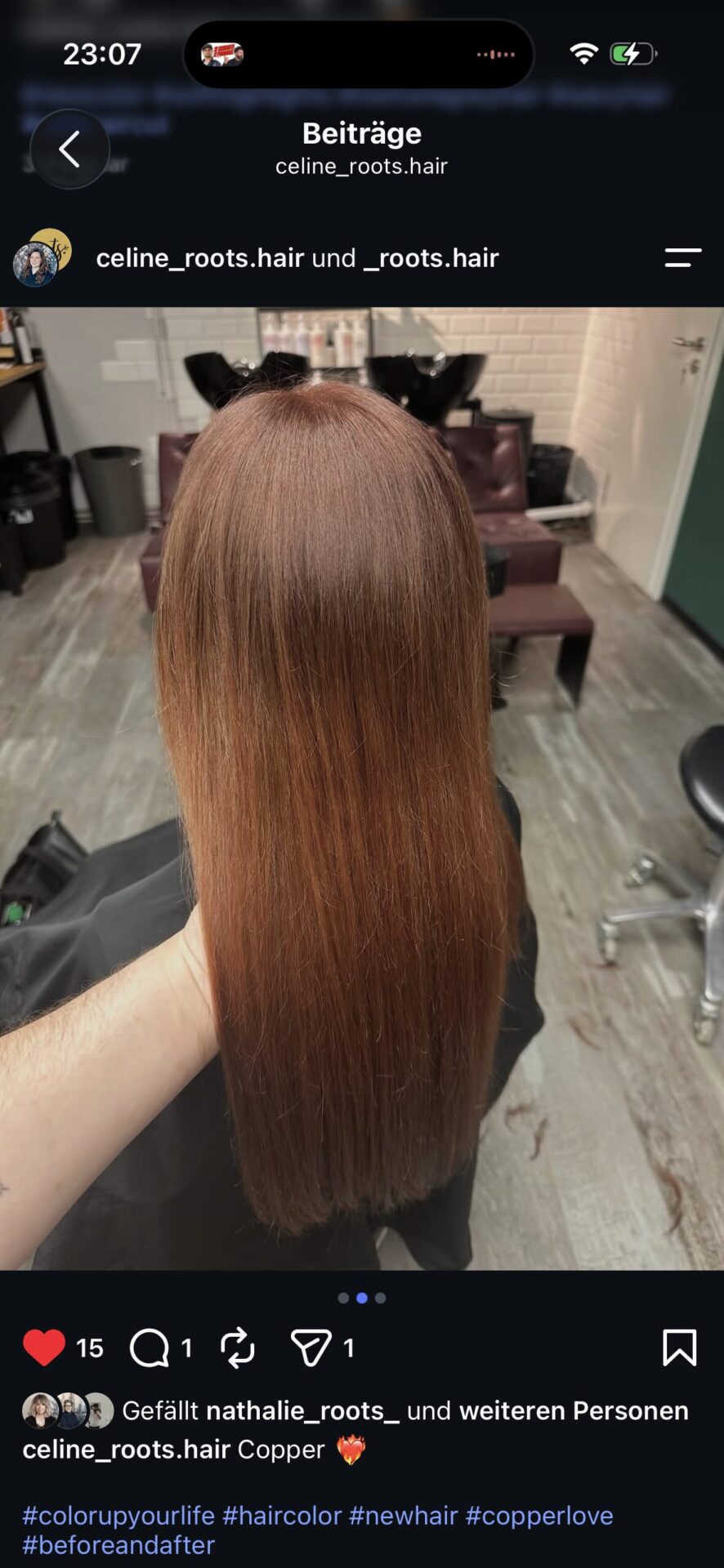 Copper-Farbergebnis von Celine bei roots hair