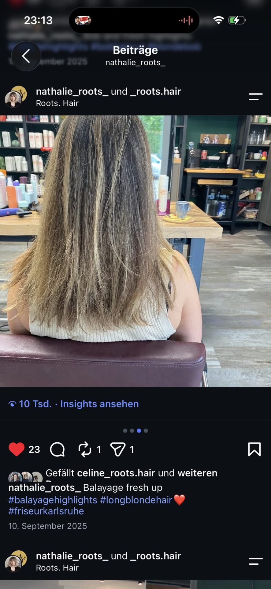 Vorher-Aufnahme vor der Balayage-Auffrischung von Nathalie bei roots hair