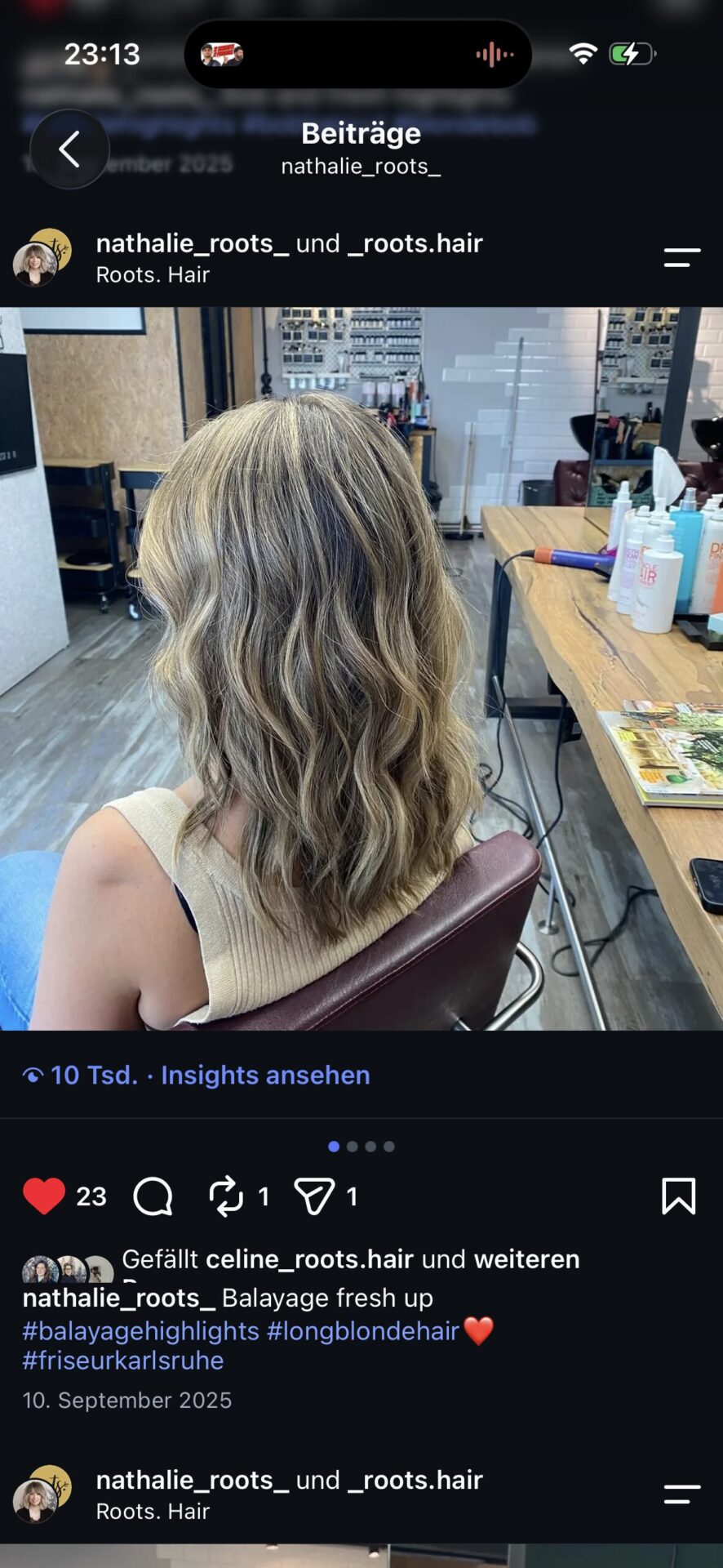 Ergebnis der Balayage-Auffrischung von Nathalie bei roots hair